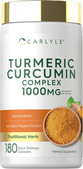 Carlyle Turmeric Curcumin with Black Pepper | 180 Capsules | Turmeric Complex Supplement | Non-GMO, Gluten Free