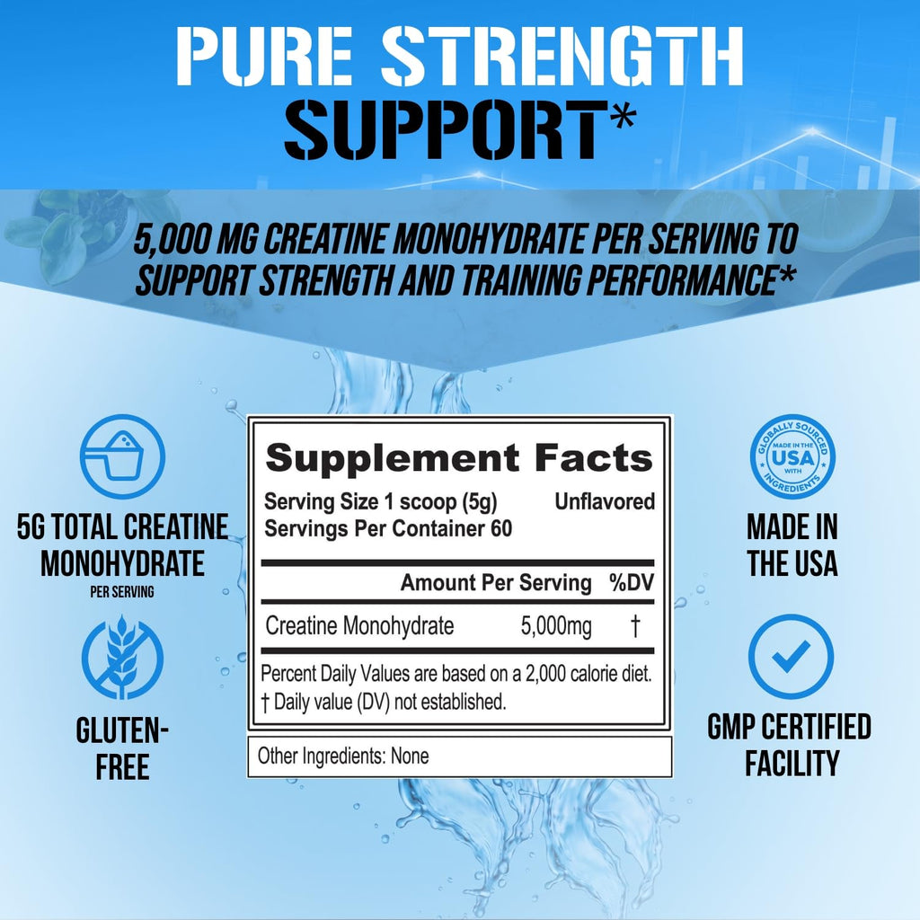 Evlution Nutrition Creatine 5000 - Supports Faster Recovery Lean Muscle Growth & Performance - Pre & Post Workout Powder - 5000mg Pure Creatine Monohydrate Per Serving - 60 Servings - Unflavored