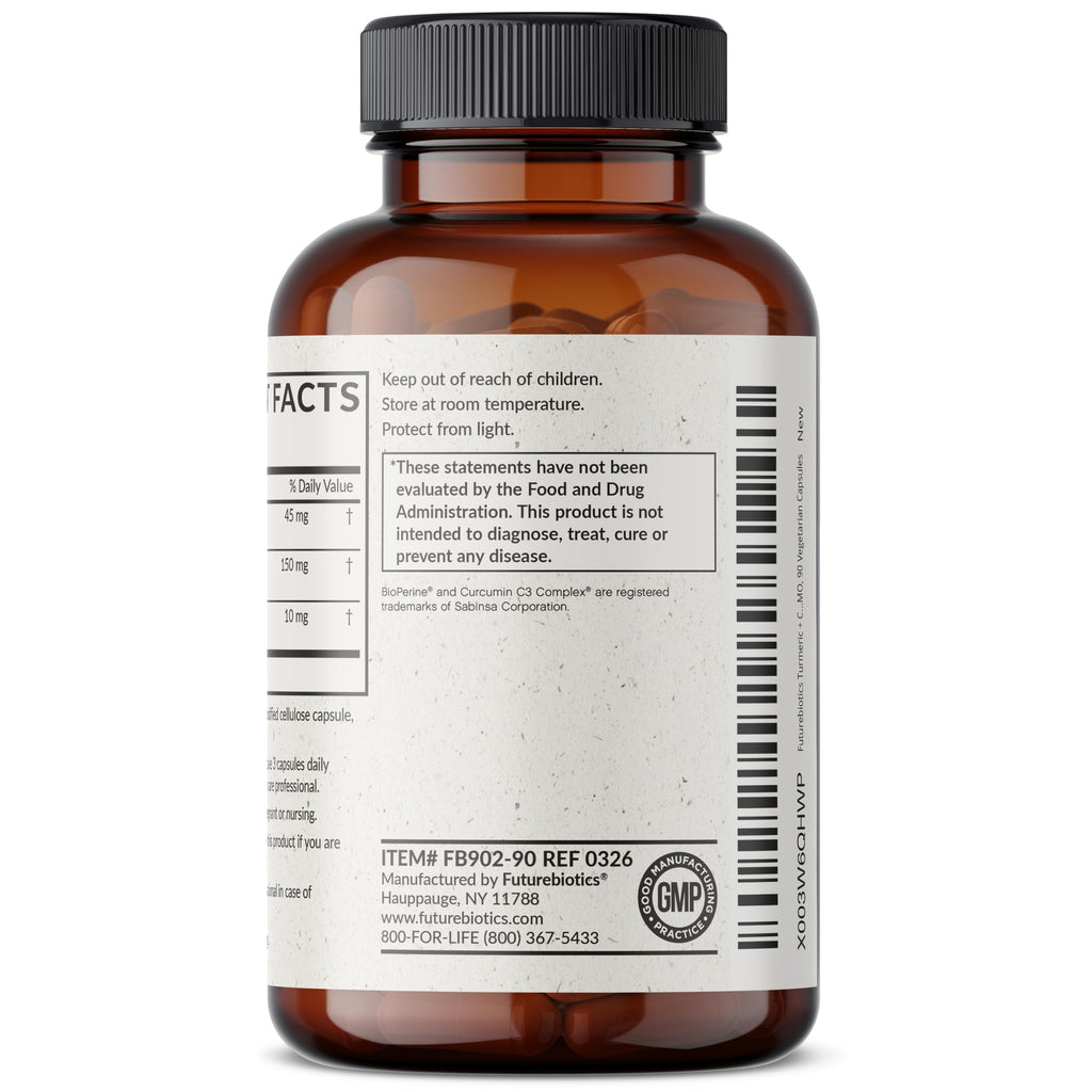 Futurebiotics Turmeric + Curcumin, Antioxidant, Joint & Digestion Support with BioPerine for Enhanced Nutrient Intake, Non-GMO, 90 Vegetarian Capsules