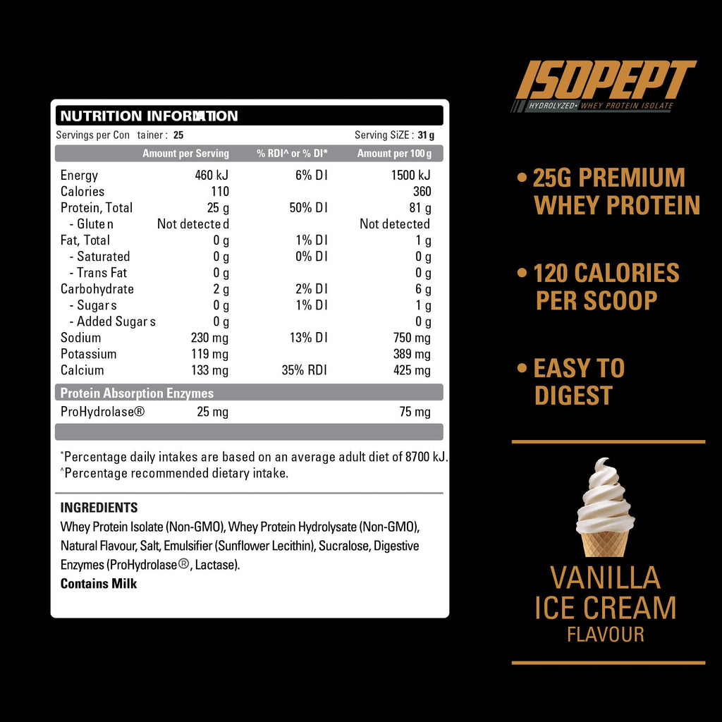 IsoPept Hydrolyzed Whey Protein Powder by EHPlabs - 100% Whey Protein Isolate & Hydrolysate, 27g of Protein, Non-GMO, Gluten Free, Fast Absorbing, Easy Digesting, 27 Serves (Strawberry Milkshake)