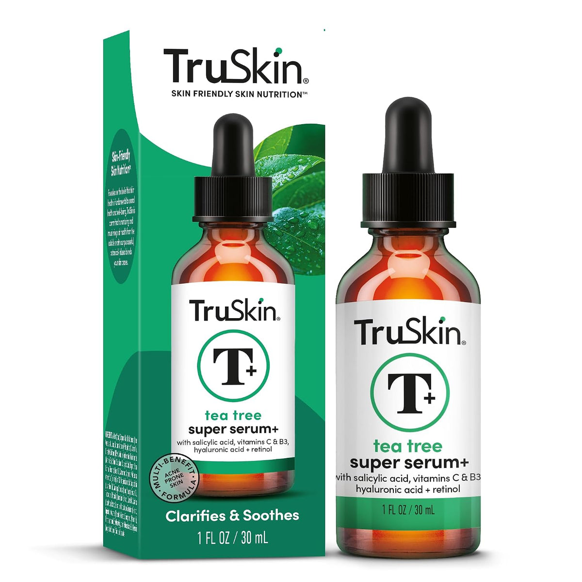 TruSkin Tea Tree Acne Serum with Salicylic Acid & Retinol, 1 fl oz | Helps to clarify acne-prone skin, refine the look of pores & complexion with Tea Tree, Niacinamide, and Vitamin C