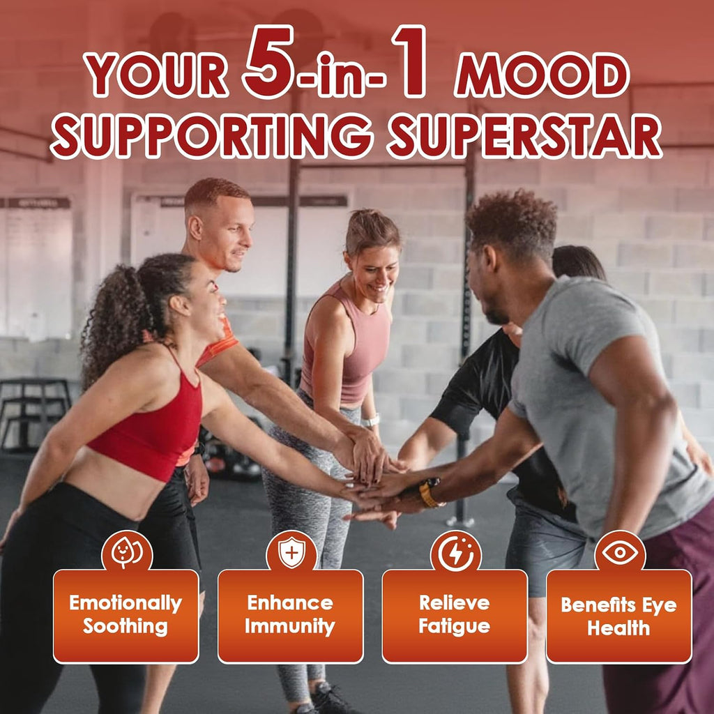 Migcopat Happy Saffron Supplement 2 Pack, 5 in 1 Saffron Capsules with Ginseng, Goji Berry & Chrysanthemum – Supports Memory, Focus, Mood, Energy, Emotional Balance & Eye Health