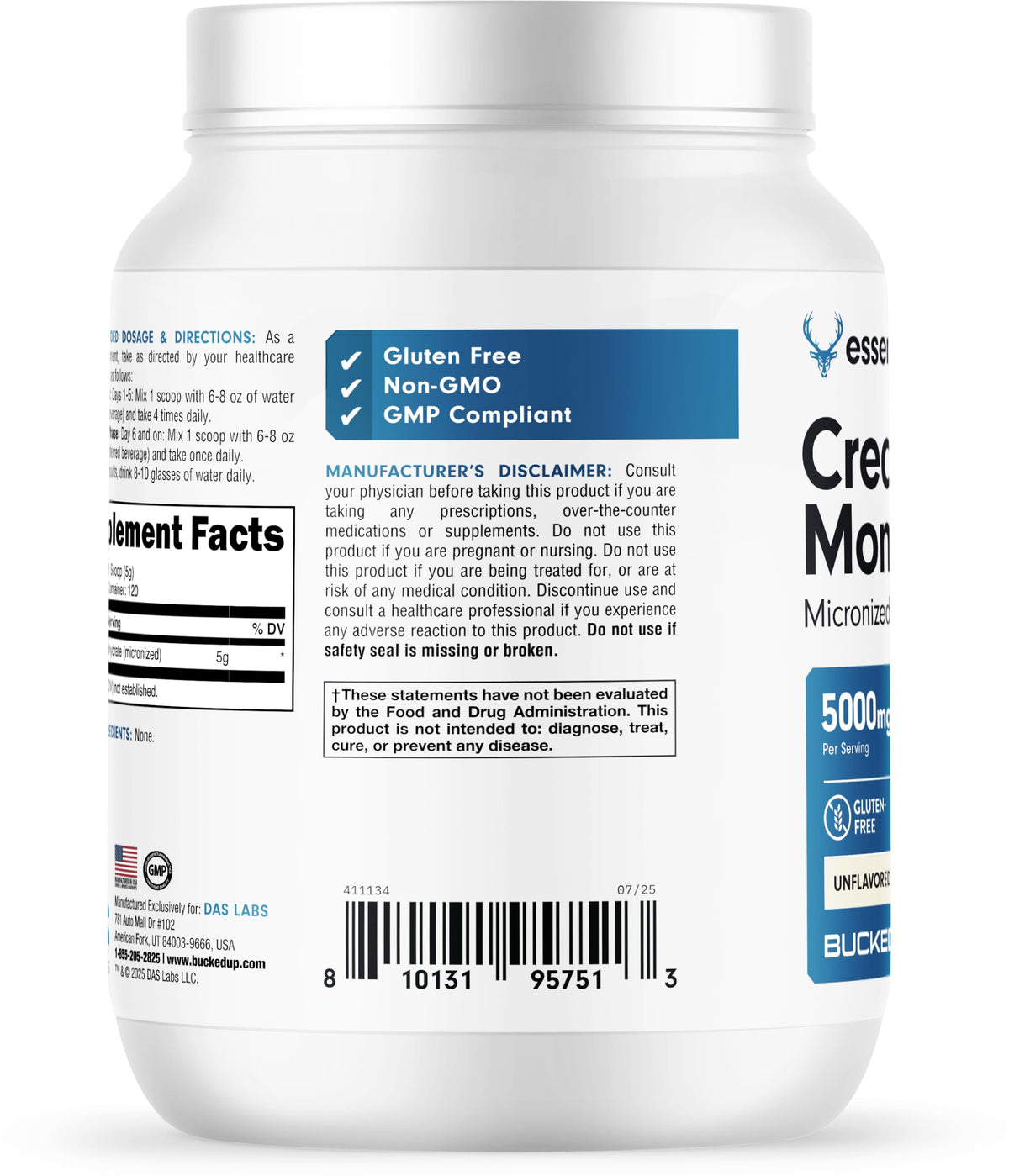Bucked Up Pure Micronized Creatine Monohydrate for Women and Men - Easy to Mix and Unflavored - 5G Per Serving - 50 Servings - 250 Grams Per Container