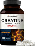 NatureBell Creatine Monohydrate Capsules 3,000mg Per Serving, 300 Count | Micronized, Unflavored Creatine Pills | Pre-Workout & Muscle Strength Support | Easy to Swallow, Filler-Free | 50 Servings