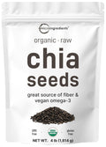 Micro Ingredients Organic Chia Seeds, 4lbs | Contains Omega-3s | Non-GMO | Excellent Source of Fiber | Plant Based Protein | Raw Chia Seed Source | Great for Baking, Smoothies & Pudding | Gluten Free