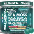 Sea Moss Gummies | Clinically Tested - Black Seed Oil Ashwagandha Elderberry Burdock Root Chlorella Manuka Honey - Vegan Irish Sea Moss Gummy Vitamins for Adults Kids Men Women - Green Apple Flavor