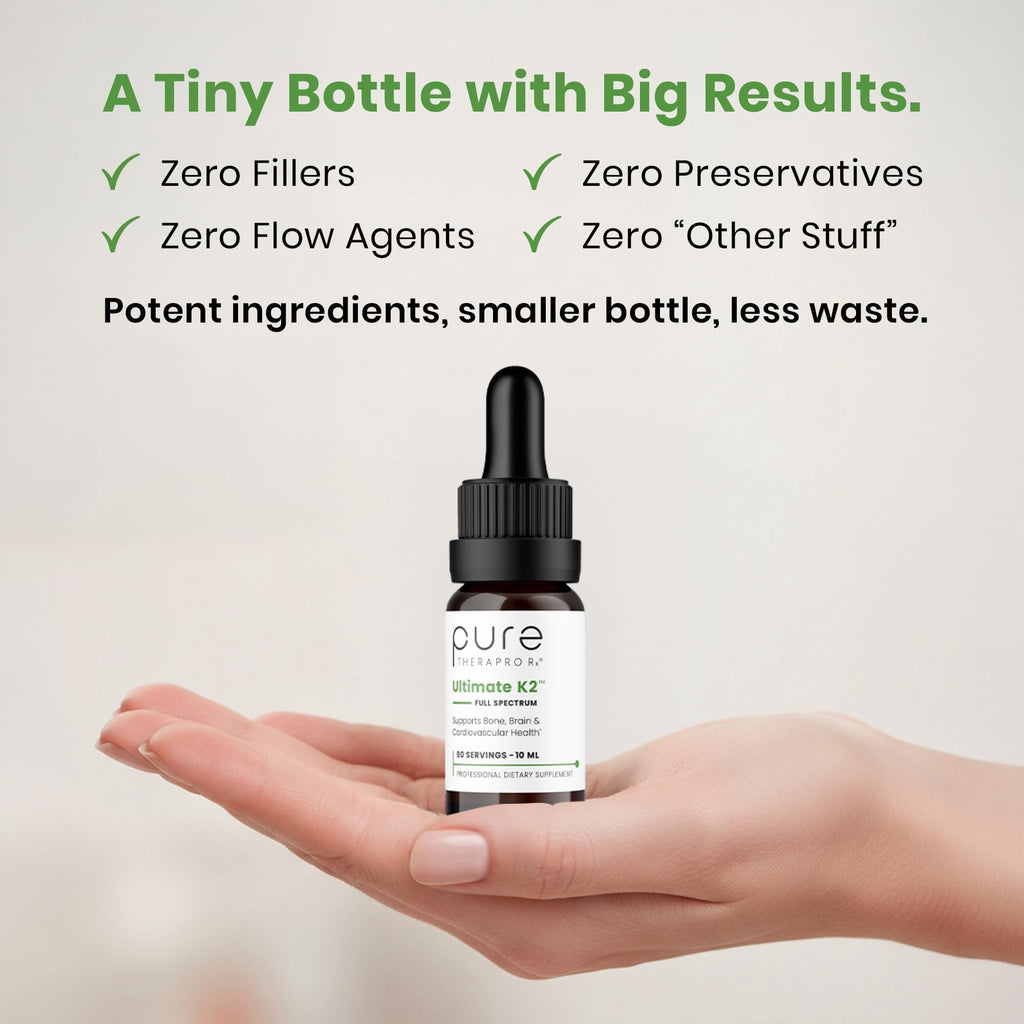 Pure Therapro Rx Ultimate K2 Supplement | Liquid Liposomal Vitamin K2 Drops | 90 Servings | 600mcg Vegan K2 as MK4 & MenaQ7 MK7 | Supports Bone Health, Heart Health, Skin & Hair | 10 mL