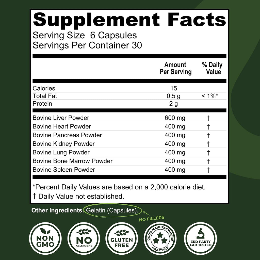 Left Coast Performance Grass Fed Beef Organ Supplement + Bovine Blood and Beef Liver Supplement - 100% Grass Fed, New Zealand Pasture Raised - No Fillers, Hormone & Antibiotic Free