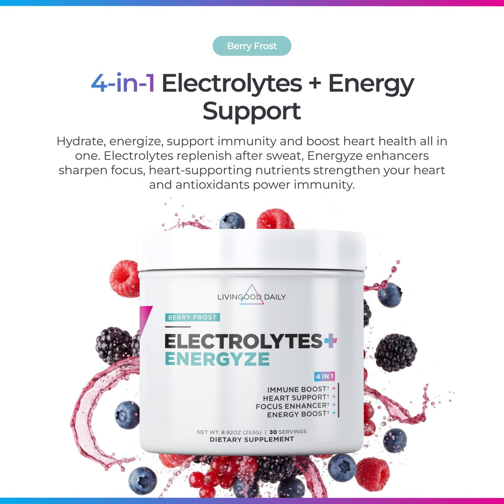 Livingood Daily Electrolytes Powder Strawberry Lemonade, 30 Servings - 4in1 Hydration Powder with Vitamin C, Taurine, D Ribose & FOS, Sugar Free Electrolyte Drink Mix, Keto, Gluten Free - Made in USA