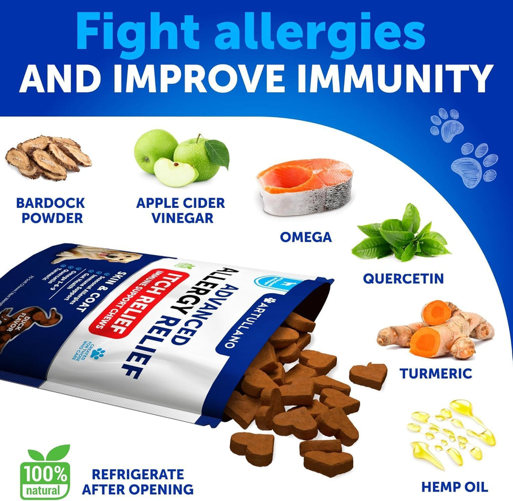 Dog Allergy Relief Chews - Itching Skin Relief for Dogs - Fish Oil - Omega 3 - Seasonal Allergies Pills - Skin & Coat, Anti Itch,Hot Spots Treatment - Canine Immune Health Supplement - 120 Soft Treats