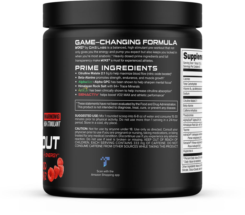 Bucked Up - Woke - HIGH STIM Pre Workout - Best Tasting - Focus Nootropic, Pump, Strength and Growth, 30 Servings (Rocket Pop)