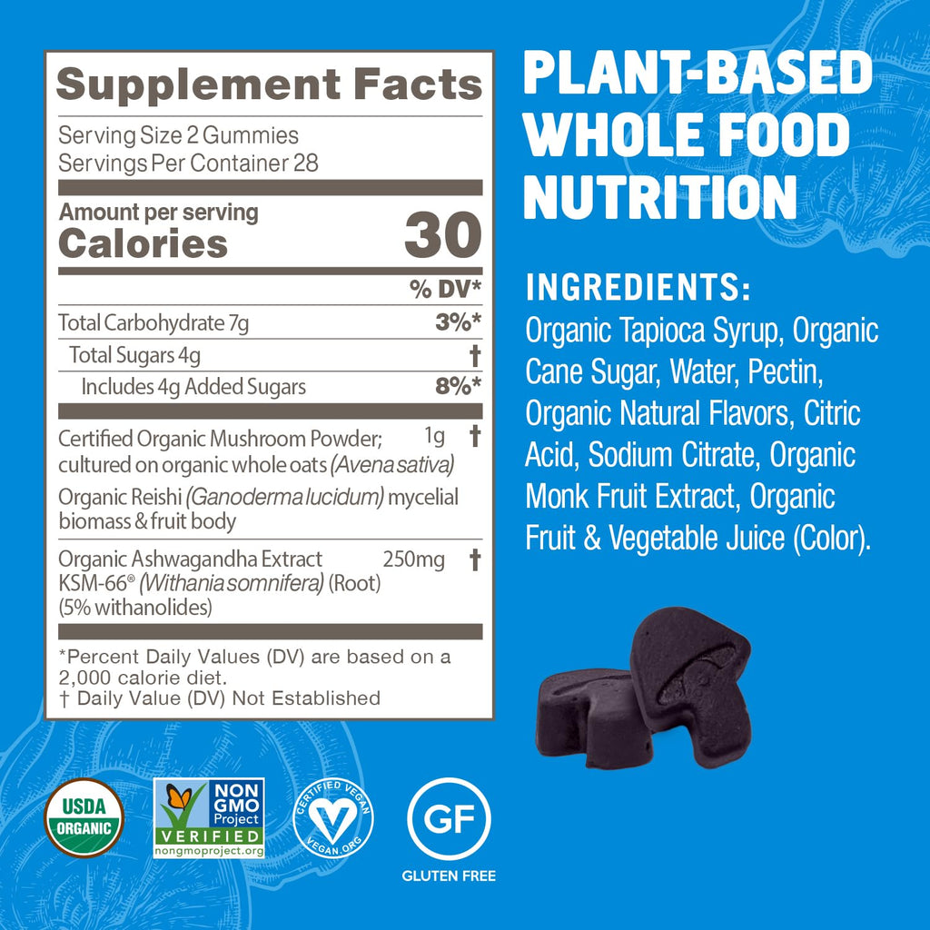 OM MUSHROOM SUPERFOOD Master Blend Mushroom Gummies – Organic 10-Mushroom Complex with Ashwagandha – Supports Immunity, Gut Health & Stress Relief – Mixed Berry Flavor – 28 Servings, 56 Count.