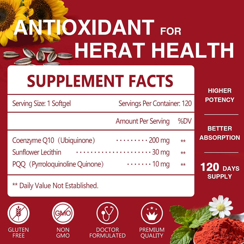 NATURE TARGET CoQ10 200mg Softgels with PQQ, 120 Servings | High Absorption Coenzyme Q10 with Olive Oil, Antioxidant for Heart Health, Immune Support, Energy Production