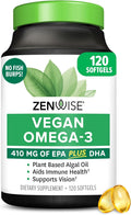 Zenwise Health Vegan Omega 3 Supplement, Algae Oil, EPA DHA - 120 CT | 120 Softgels, Plant-based Fish Oil Alternative, 510mg EPA DHA DPA, Algal Oil, Sustainably Sourced, Burpless, Non-GMO, Vegan