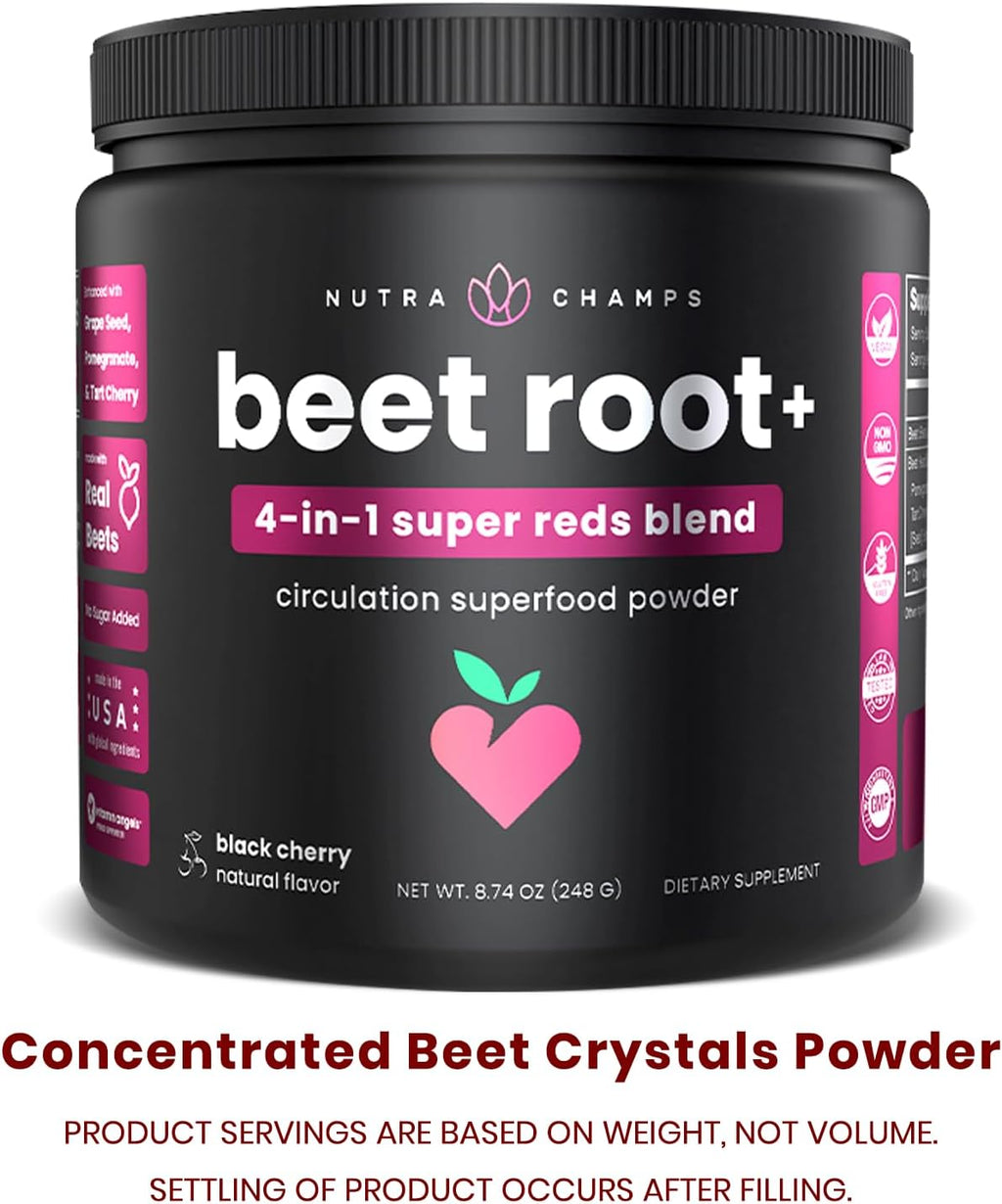NutraChamps Beet Root Powder Circulation Supplement, Superfood Powder Nitric Oxide with Beetroot Juice, Super Reds & Grape Seed Extract, No Sugar Beet Supplement - 8.74 Oz