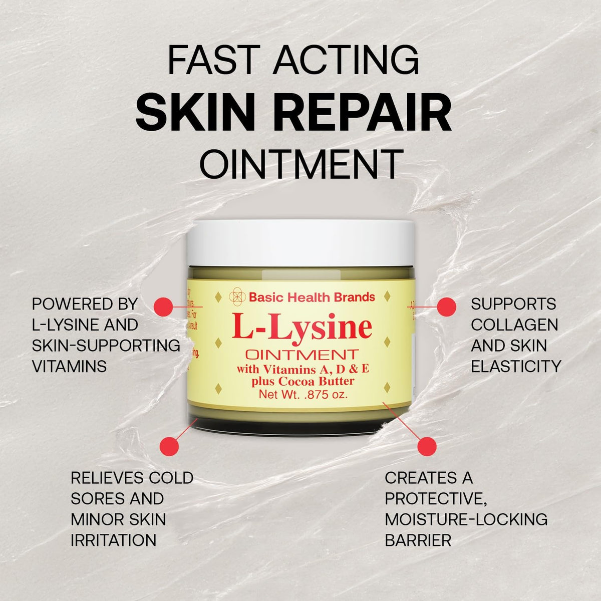 Basic Brands - L-Lysine Ointment - 0.875 oz - Lysine Cold Sore Treatment and Blister Relief - Soothes Chapped Lips and Dry Skin – 2-Pack