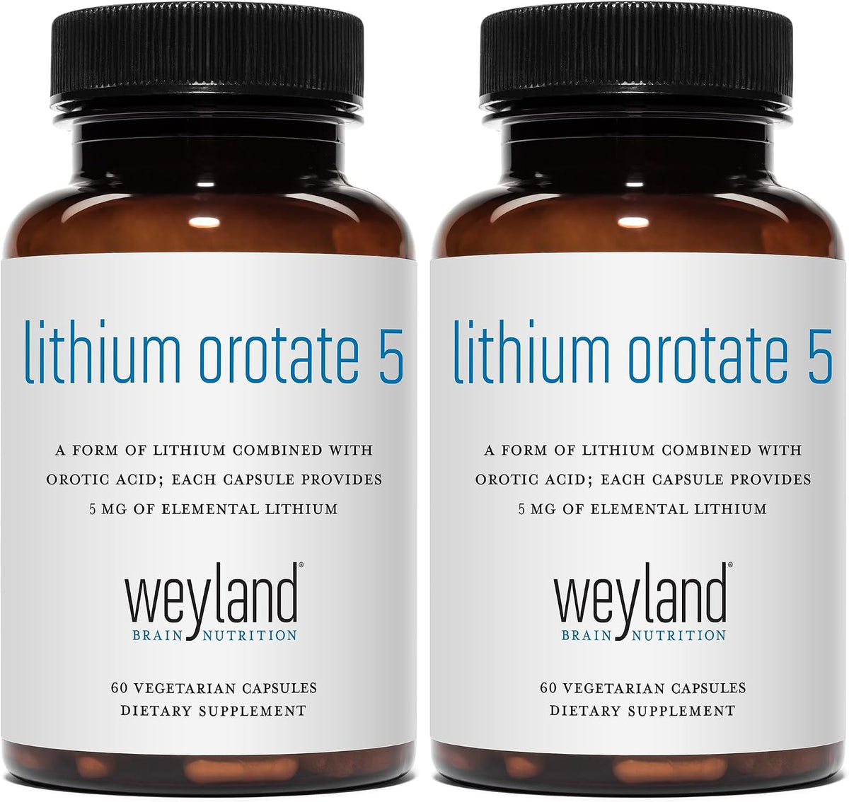 Lithium Orotate - 5mg of Elemental Lithium, 60 Vegetarian Capsules (Pack of 2)