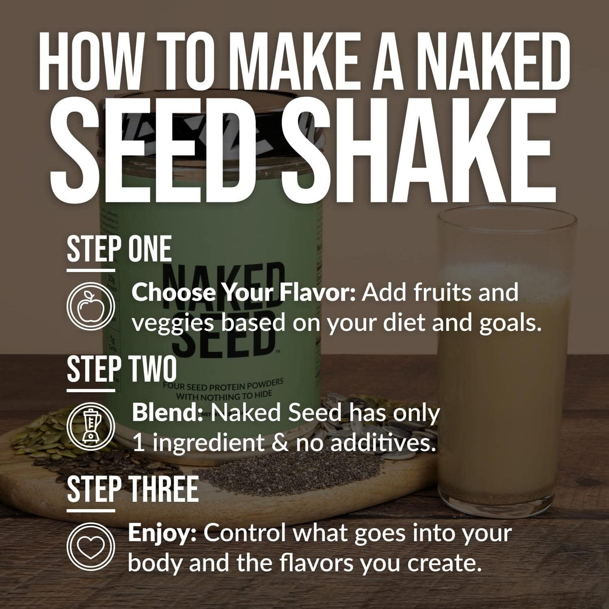 Naked Seed - 4 Seed Protein Powder, Only 4 Ingredients - Chia, Watermelon, Sunflower and Pumpkin Seed - Gluten-Free, Soy Free, Vegan, No Gmos, No Artificial Sweeteners - 15 Servings
