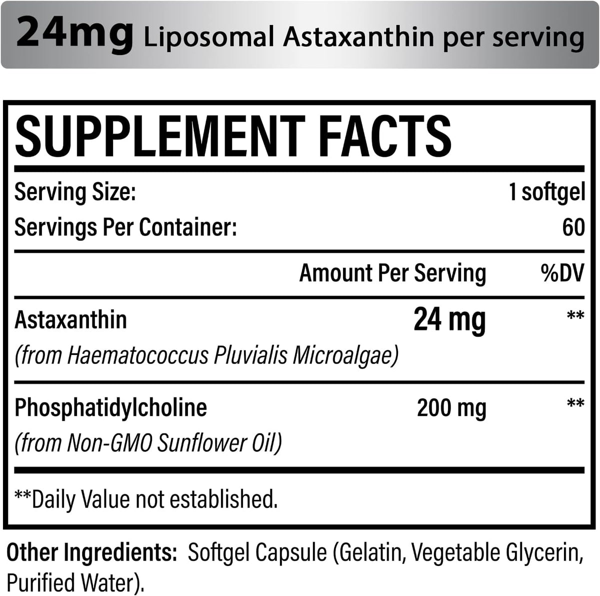 Liposomal Astaxanthin Supplement 24 MG, Maximum Absorption, Antioxidant Stronger Than VIT C, Non-GMO & Gluten Free - 60 Softgels(2 Months Supply)