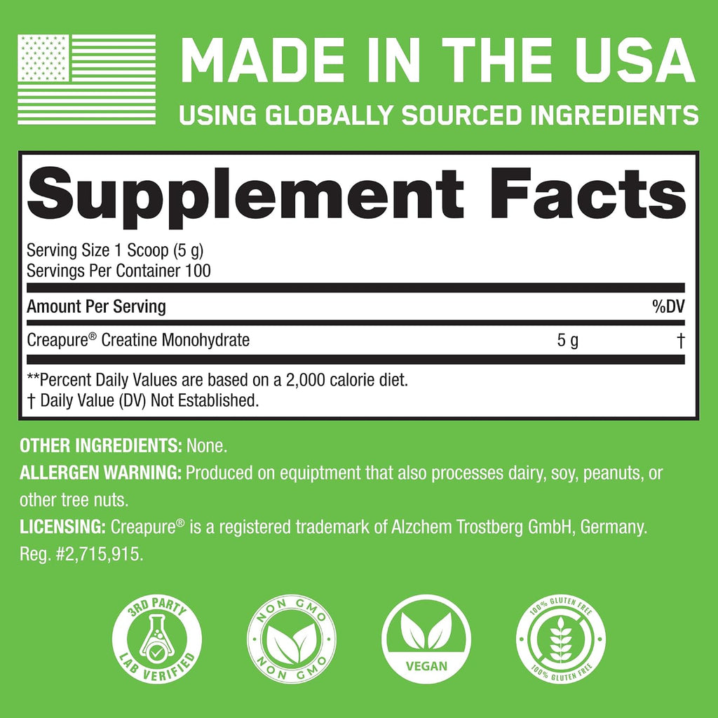 SteelFit Creapure Creatine Monohydrate Powder, Unflavored, 100 Servings | German Creatine Powder for Men, Women - Gym Workout Nutritional Supplements for Muscle Gain, Brain Health & Strength Building