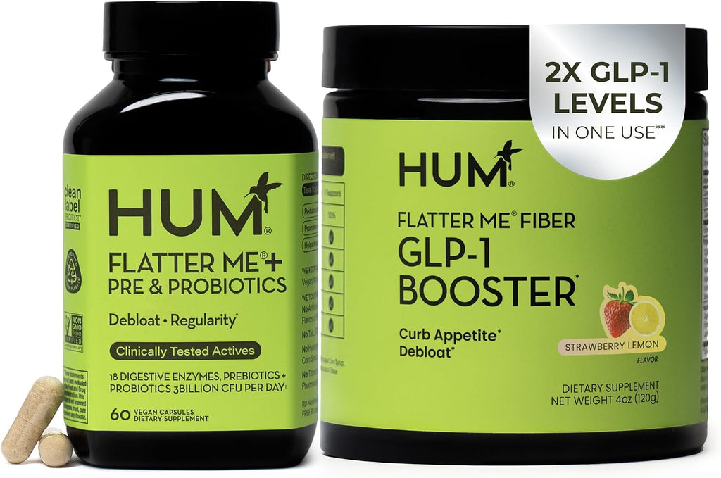 HUM Flatter Me Fiber Supplement & Flatter Me Plus Prebiotics & Probiotics