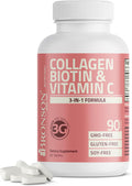 Bronson Collagen Peptides 3000mg with Biotin & Vitamin C, 90 Tablets | Hair, Skin & Nails Support, 3g Collagen per Serving, Non-GMO, Gluten-Free, Soy-Free
