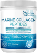 NATURE TARGET Marine Collagen Peptides Powder, 35 Servings | Type I & III Collagen, Probiotics, Vitamin C & Hyaluronic Acid, For Skin, Hair, Nails, Wild-Caught Fish & Grass-Fed Bovine