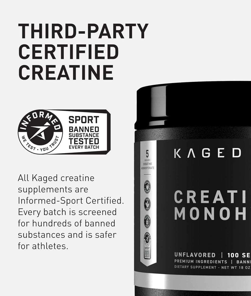 Kaged Creatine Monohydrate Micronized Powder | Unflavored | Muscle Building & Recovery | 5000 mg Per Serving | Vegan, Gluten Free, Easily Digestible | Supplements for Men & Women | 100 Servings