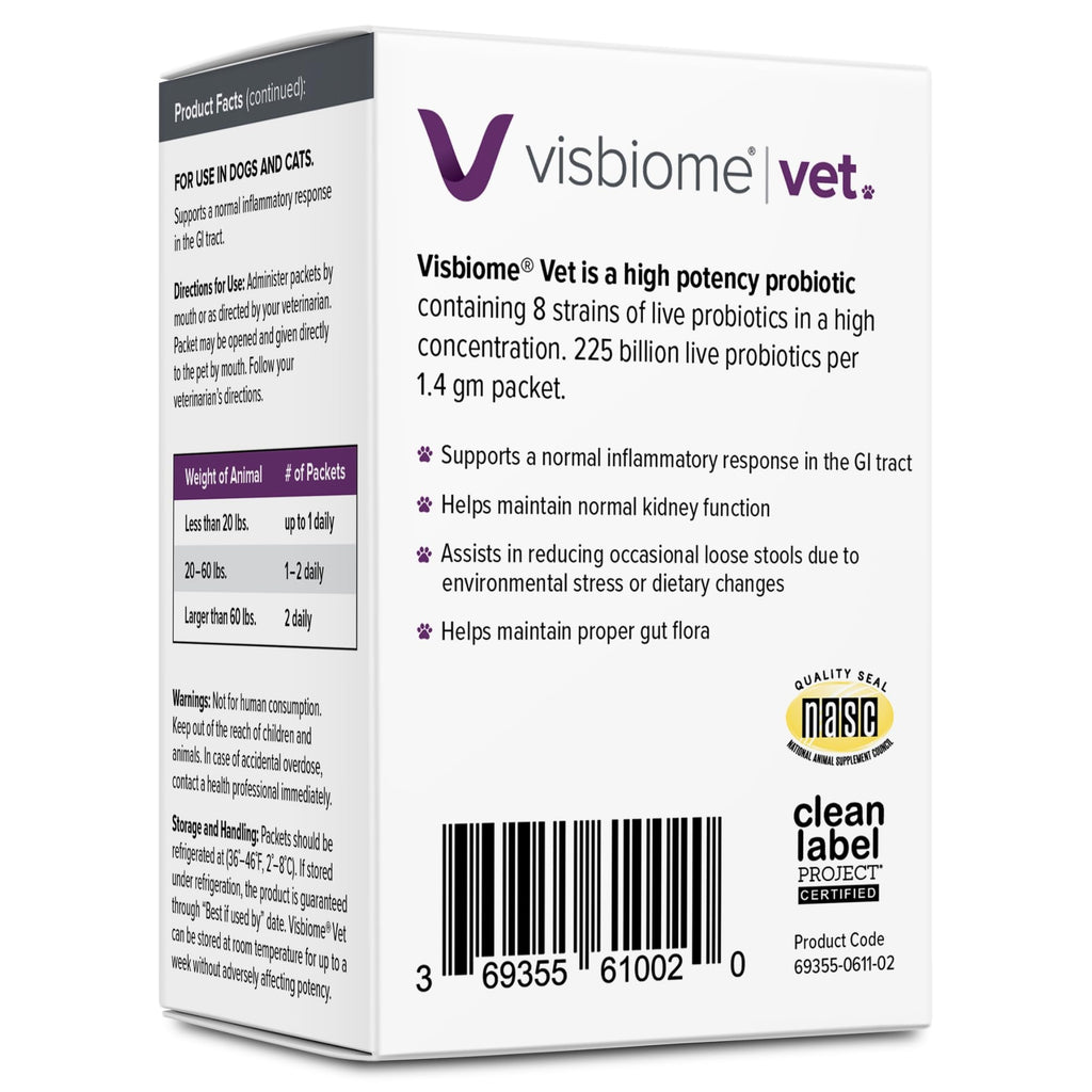 Visbiome® Vet Advanced GI Care Probiotic for Dogs & Cats, 225B CFU, 30 ct | Veterinarian Recommended, De Simone Formulation®, Multi-Strain, Refrigerated Probiotics, Weight-Based Dosing, Made in USA