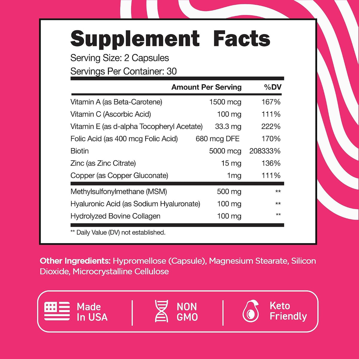 Vital Vitamins Hyaluronic Acid Hydration Complex 60 ct + Biotin Complex 60 ct