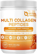 NATURE TARGET Multi Collagen Peptides Powder for Women Men, 35 Servings | Hydrolyzed Collagen Types I II III V X with Hyaluronic Acid & MSM for Skin, Hair, Nails & Joint, Non-GMO