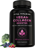 Vital Vitamins Vegan Collagen Booster Supplements, 60 Capsules | Supports Skin, Hair, Nails & Joints, Formulated with 30+ Superfoods, Hyaluronic Acid, Silica & Vitamin A, Non-GMO