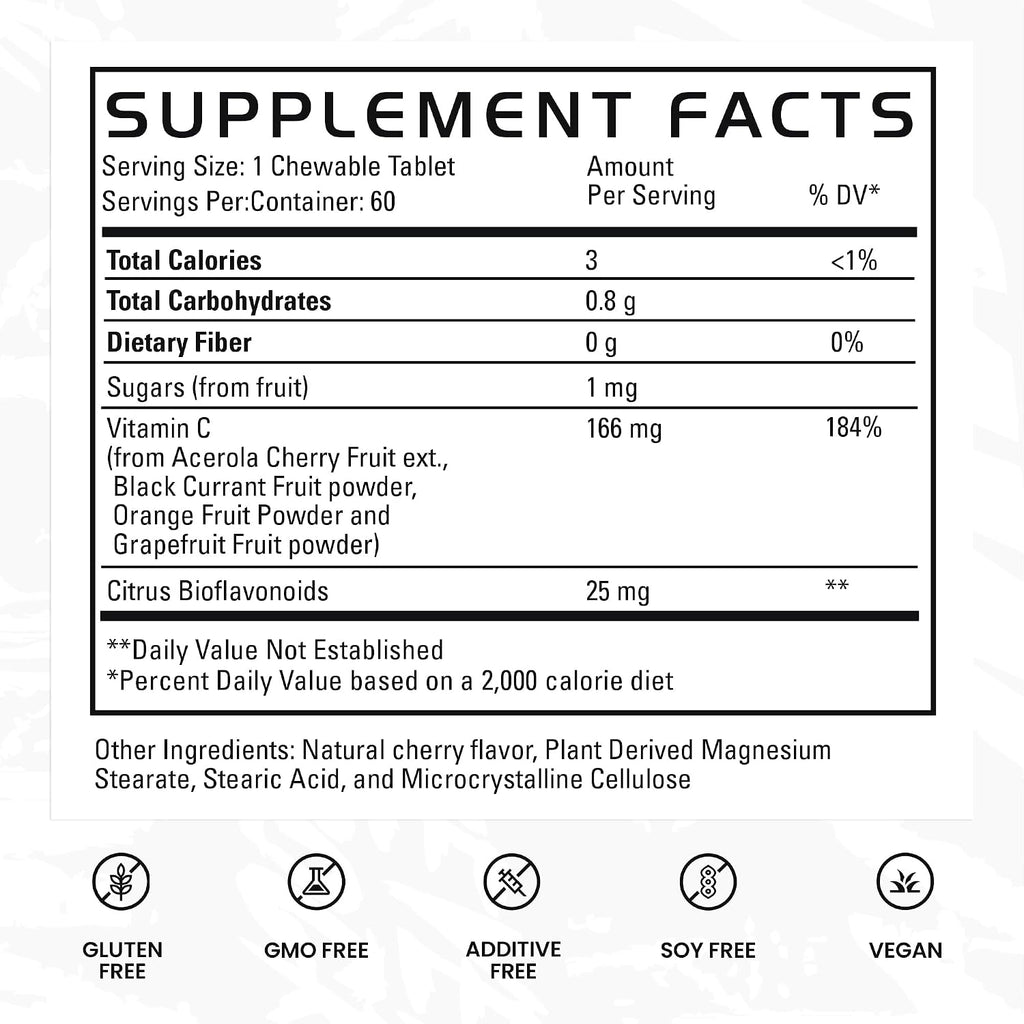 Gains in Bulk Real Vitamin C Immune Support Chewable, 60 Tablets