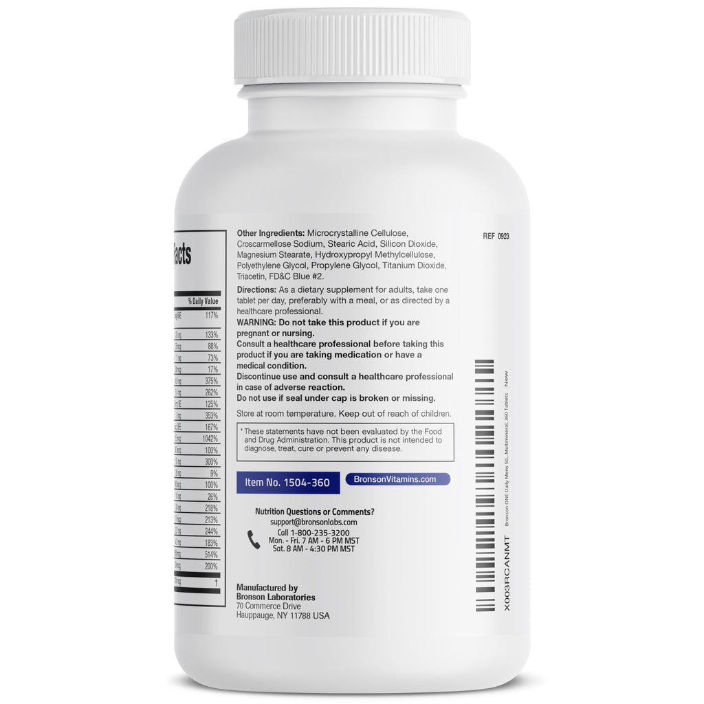 Bronson ONE Daily Mens 50+ Complete Multivitamin Multimineral, 180 Tablets | Once-Daily, Targeted Nutrition For Active Men Over 50, Non-GMO, Gluten-Free, Soy-Free