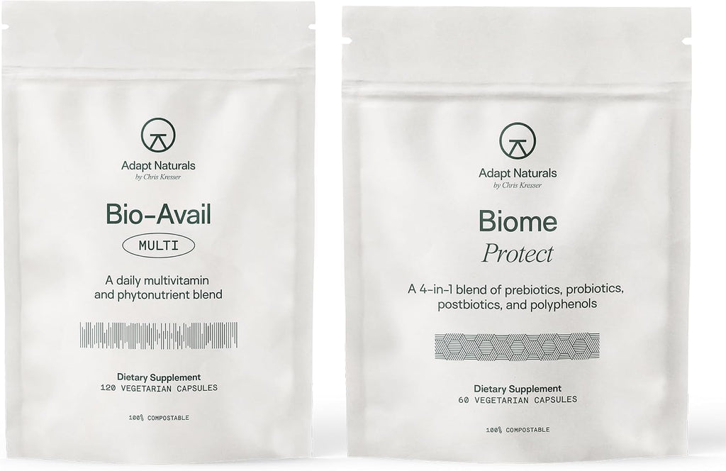 Adapt Naturals Gut & Immune Health Bundle – Biome Protect 4-in-1 Prebiotics, Probiotics, Postbiotics Supplement & Bio-Avail Multivitamin for Men & Women – 30-Day Supply