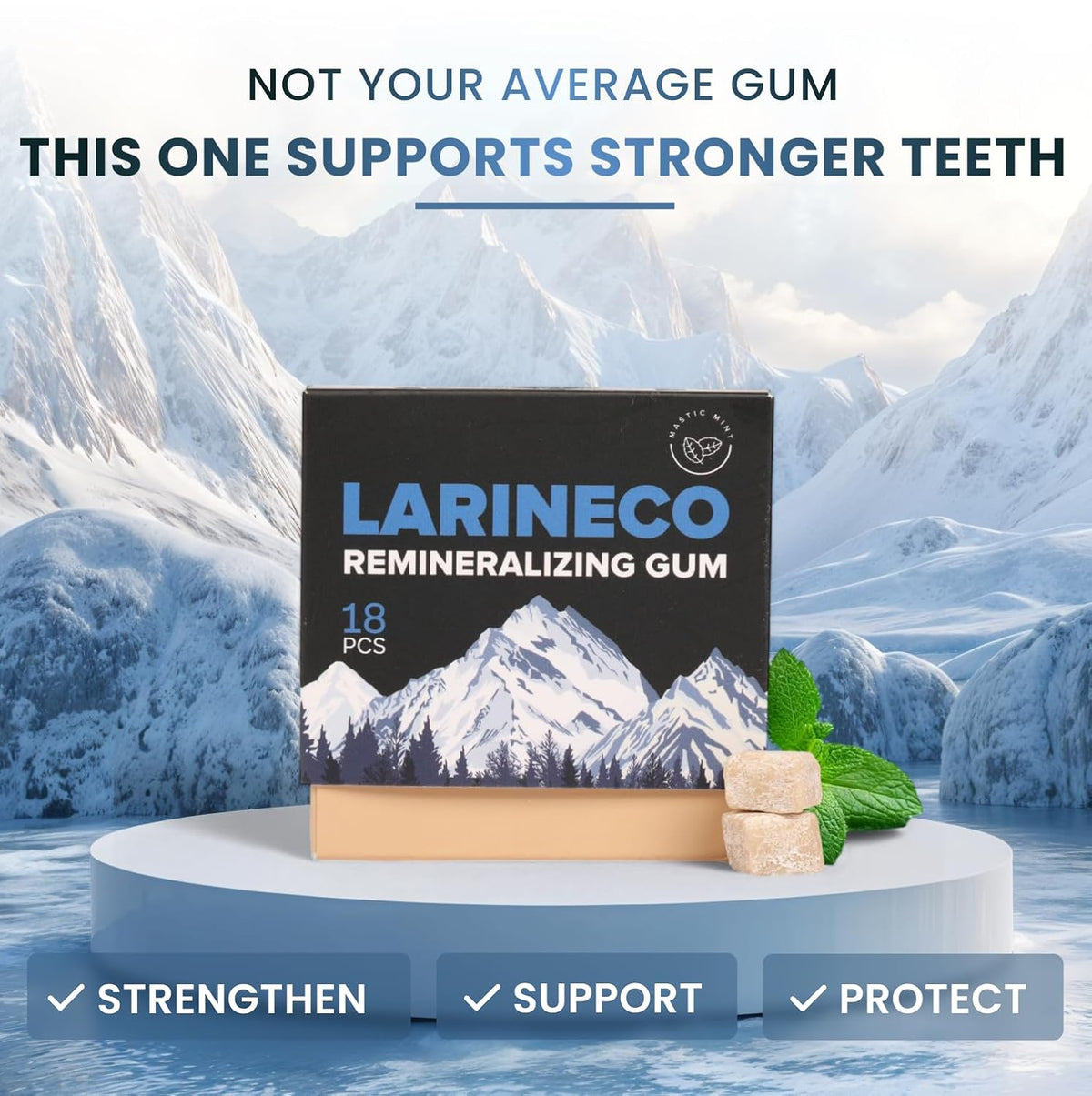 Larineco Remineralizing Gum with Nano Hydroxyapatite &amp; Xylitol – Sugar-Free Xylitol Gum – Plastic-Free