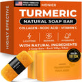 MONIER Turmeric Soap Bar for Dark Spots - With Kojic Acid & Collagen | With Kojic Acid, Collagen, Coconut Oil, Vitamin C, Vitamin E, Moisturizing & Nourishing, Natural (2 Soap Bars + Storage Net)