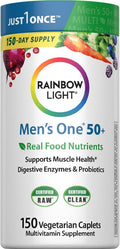 Rainbow Light Mens Multivitamin One + for 50 Plus | 150 Caplets | Supports Muscle Health | with Vitamins C, D, and Zinc | Real Food Nutrients, Digestive Enzymes & Probiotics