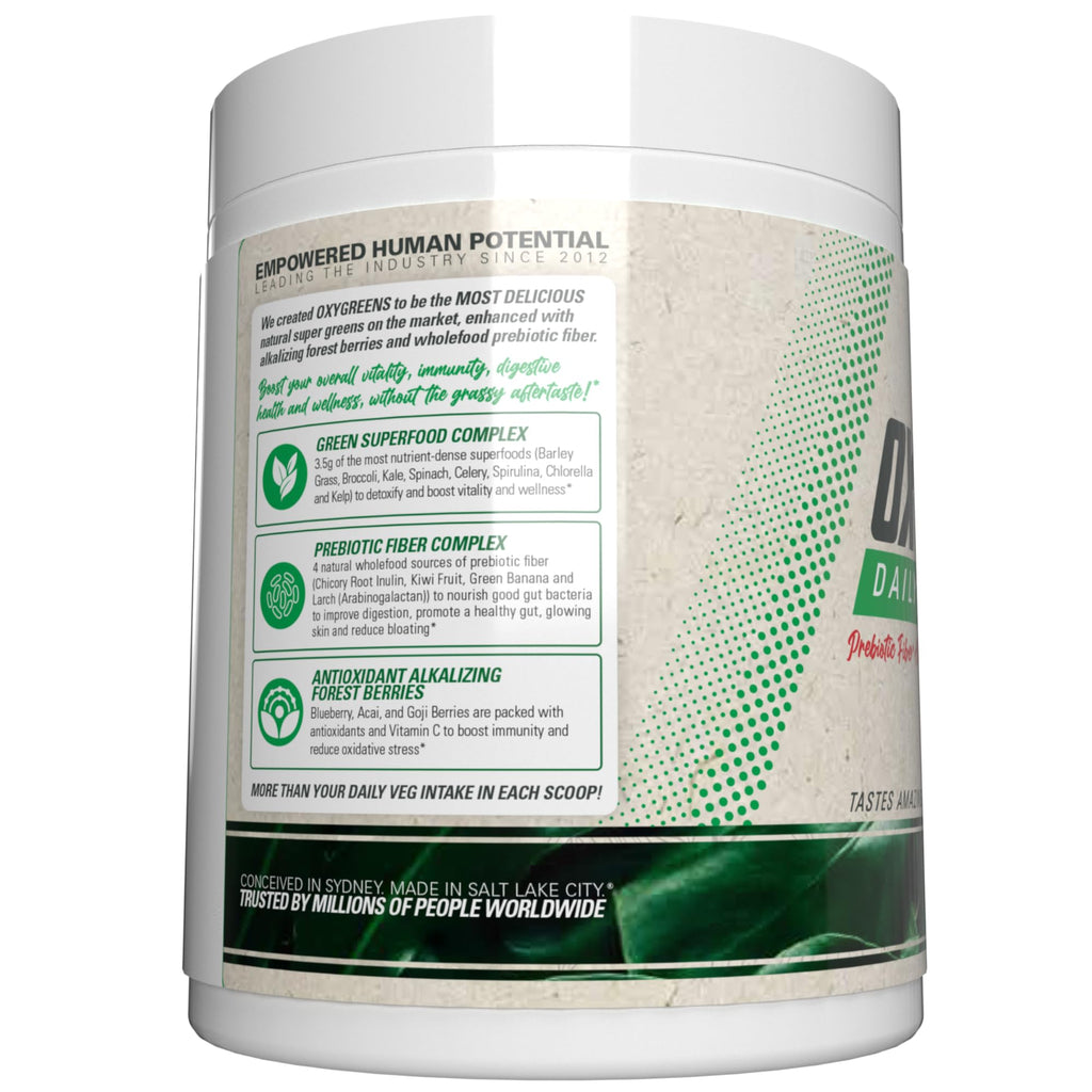 EHP Labs OxyGreens Super Greens Powder with Spirulina & Chlorella, Prebiotic Fiber, Probiotics & Digestive Enzymes – Antioxidant Green Superfood Supplement - 15 Serves (Pineapple)