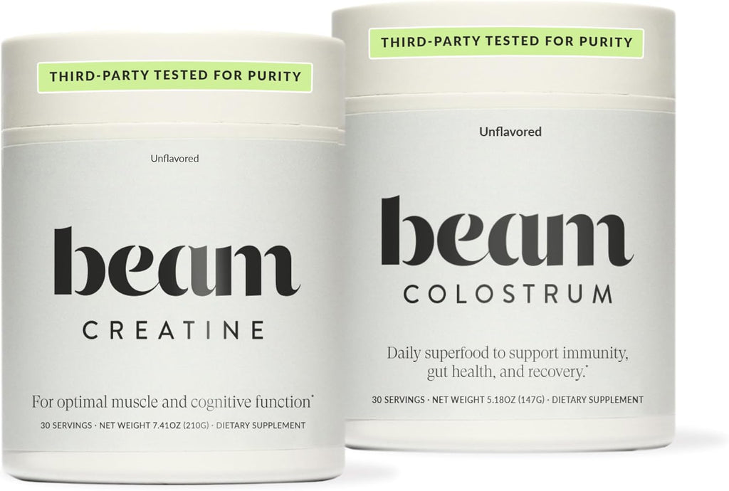 BEAM Creatine + Colostrum Bundle – Micronized Creatine Monohydrate for Strength, Power & Recovery with Grass-Fed Bovine Colostrum for Immune, Gut Health & Muscle Support – Third-Party Tested
