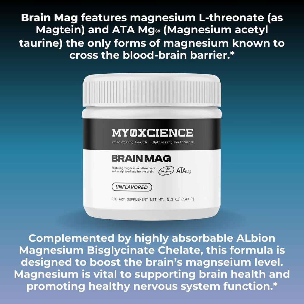 MYOXCIENCE Brain Mag | Magnesium L-Threonate Magtein & Magnesium Glycinate Powder (Unflavored) (60 Servings)