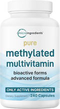 Micro Ingredients Pure Methylated Multivitamin Supplement, 240 Capsules | 19-in-1 Formula with Methylfolate, Methyl B12, Vitamins C, D, Magnesium & Zinc. For Women & Men. Iron Free, Filler Free.