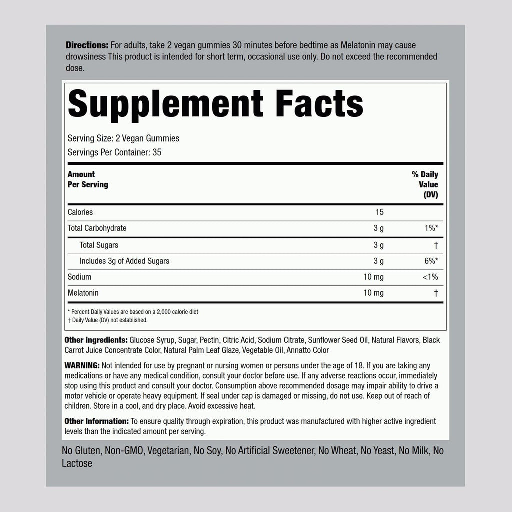 Piping Rock Melatonin Gummies 10mg | 70 Count | Berry Flavor Supplement | Vegan, Non-GMO, Gluten Free