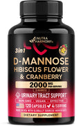 D-Mannose 2000mg with Cranberry & Hibiscus - Clinically Tested Strength for Urinary Tract Health - Supplement for Women - Bladder, Liver & Microflora Support - Lab Tested - Vegan, 120 Capsules