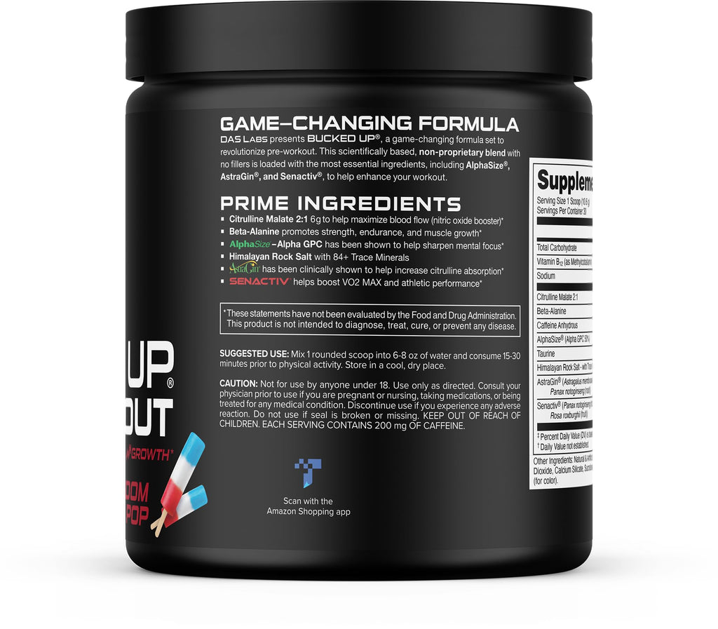 Bucked Up Pre Workout - Best Tasting - 6 Grams Citrulline, 2 Grams Beta Alanine Non Proprietary Blend, Powder (Strawberry Kiwi)