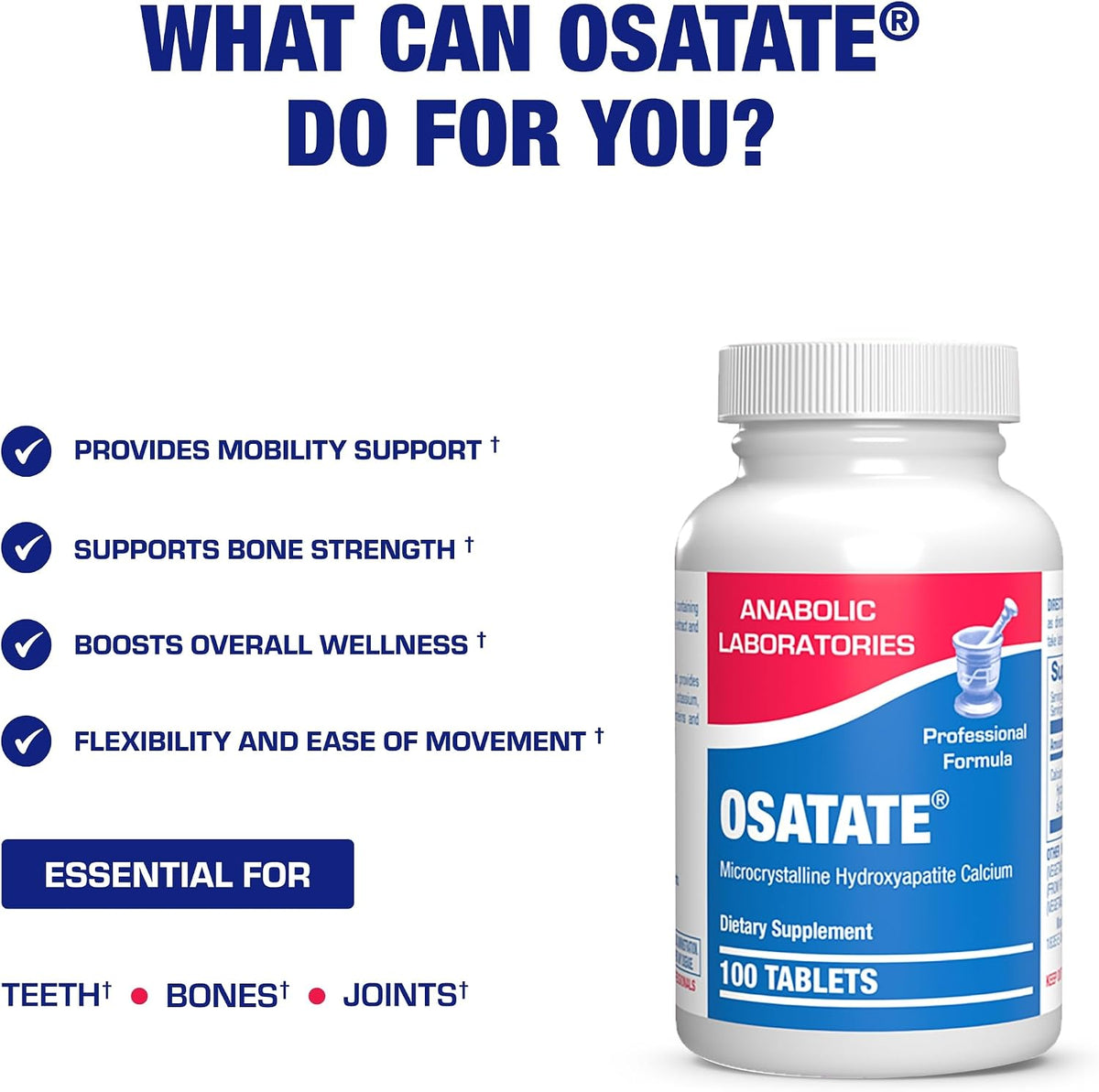 Remineralizing Calcium Hydroxyapatite Supplement - Clinical Formula Osteo Bone Health Supplement for Women & Men with Bioavailable Calcium Phosphate MHCC Complex for Density & Strength - 100 Servings