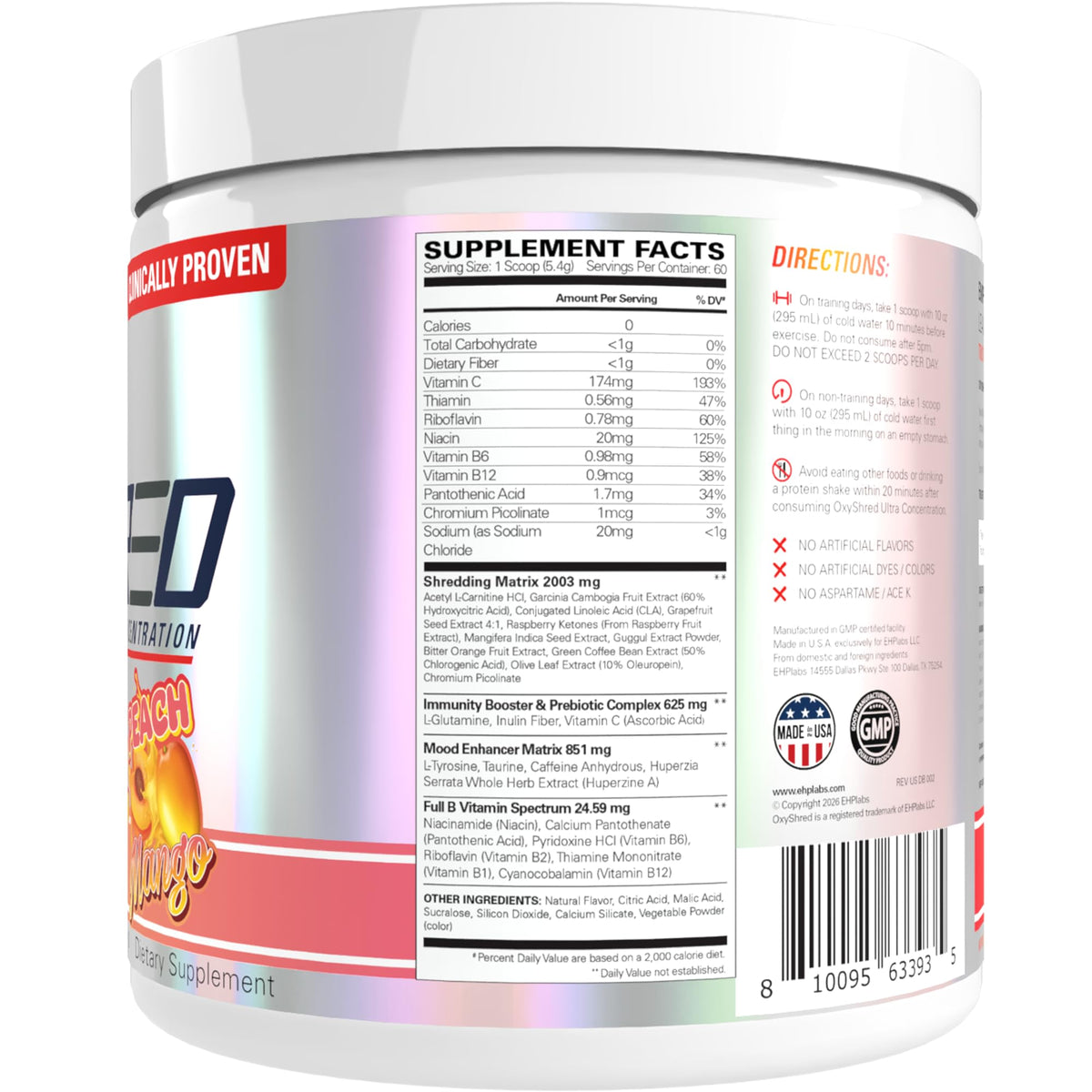 EHP Labs OxyShred Pre Workout Powder - Preworkout Powder with L Glutamine & Acetyl L Carnitine, Energy Boost Drink - Cosmic Blast, 60 Servings
