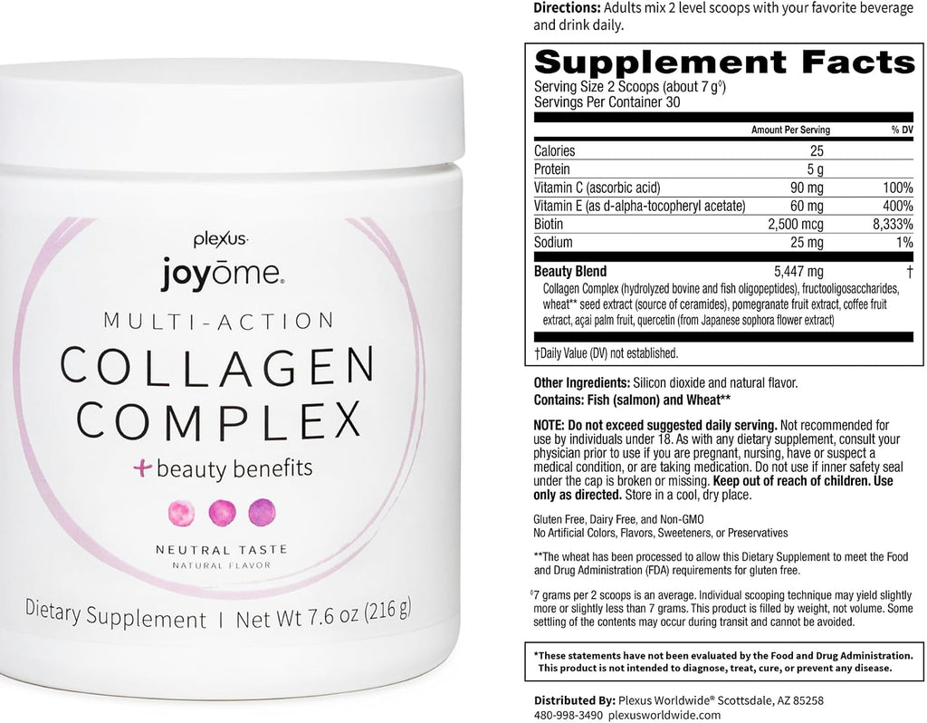 Joyōme® Multi-Action Collagen Complex | 5g collagen peptides per serving; neutral powder, mixes into any beverage; dairy-free, gluten-free, non-GMO