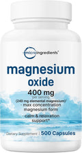 Magnesium Oxide 400mg, 500 Capsules | Elemental Form for Max Concentration | Supports Calm, Muscle & Nerve Health | Non-GMO