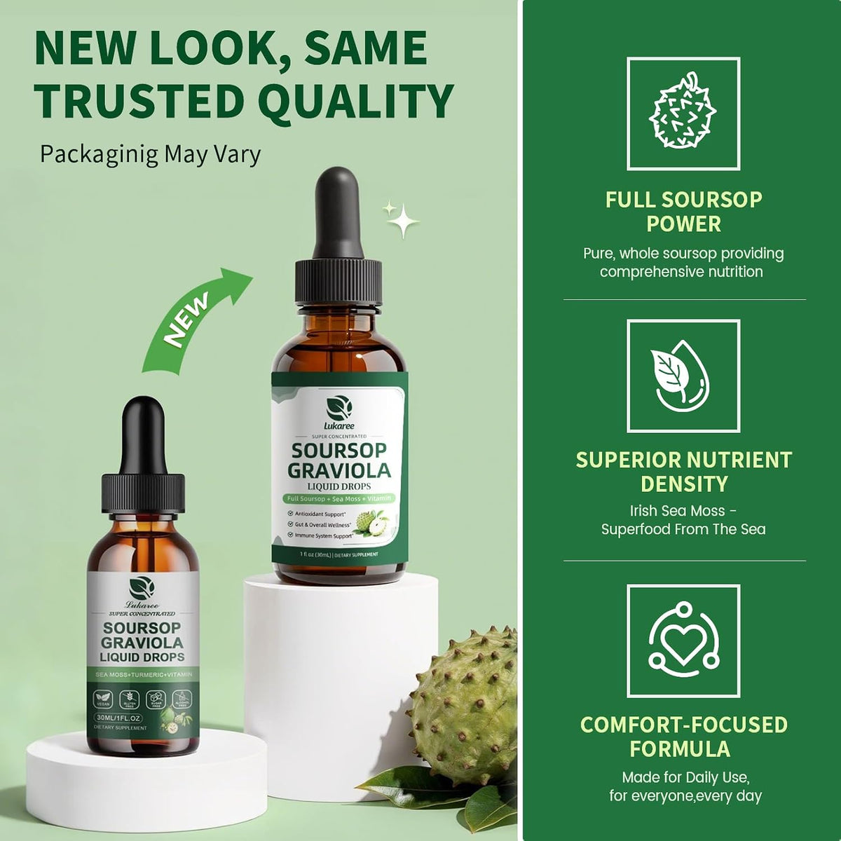 (2 Pack)Whole Soursop Graviola Leaf Extract Liquid Drop with Irish Sea Moss | Herbal Soursop Bitters Liquid for Cell Support & Regeneration, Immunity and Gut Health丨Vegan, Non-GMO, Natural Flavor,1 Fl Oz